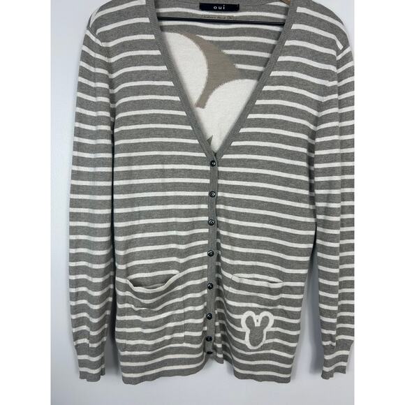 Oui Wool Cashmere Blend Striped Mouse Sweater Gray Sz 6 Parisian - Picture 5 of 8